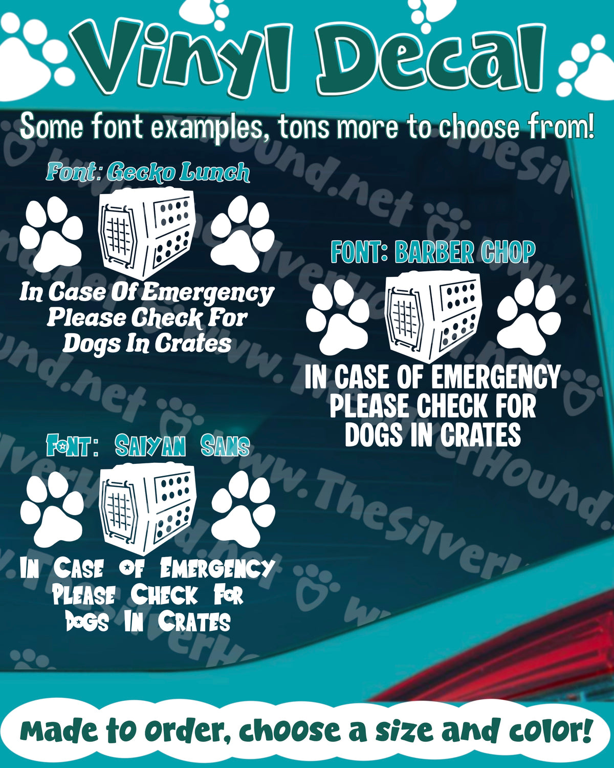Emergency Check For Dogs in Crates (Decal) Swappable Font!