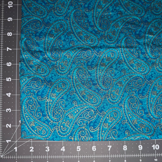 Sample Sale Collar - Blue and metallic gold paisley ornamental pattern