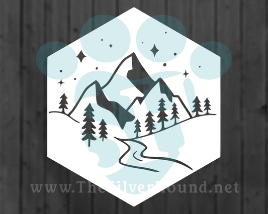 Hexagon Night Sky & Mountain Landscape  - Decal